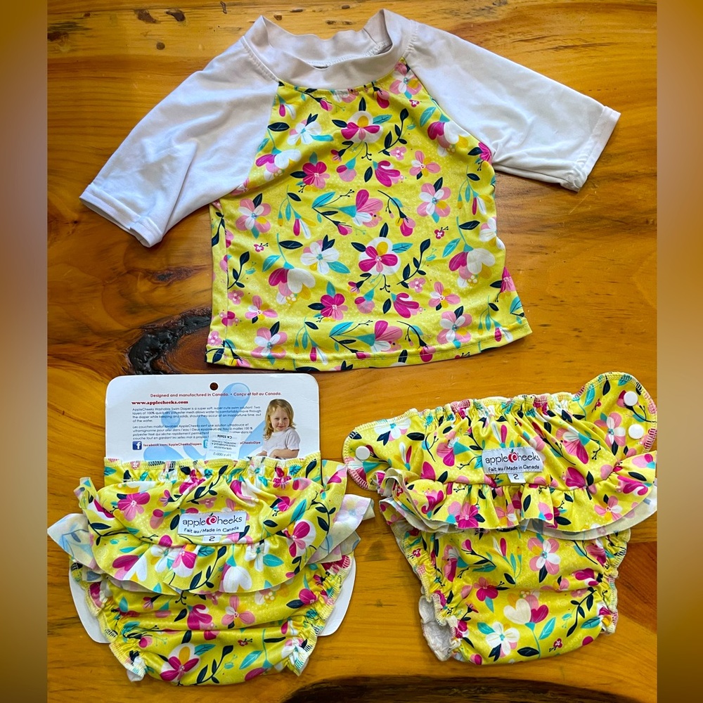 Applecheeks ruffle swim diaper cover with swim shirt.Size2